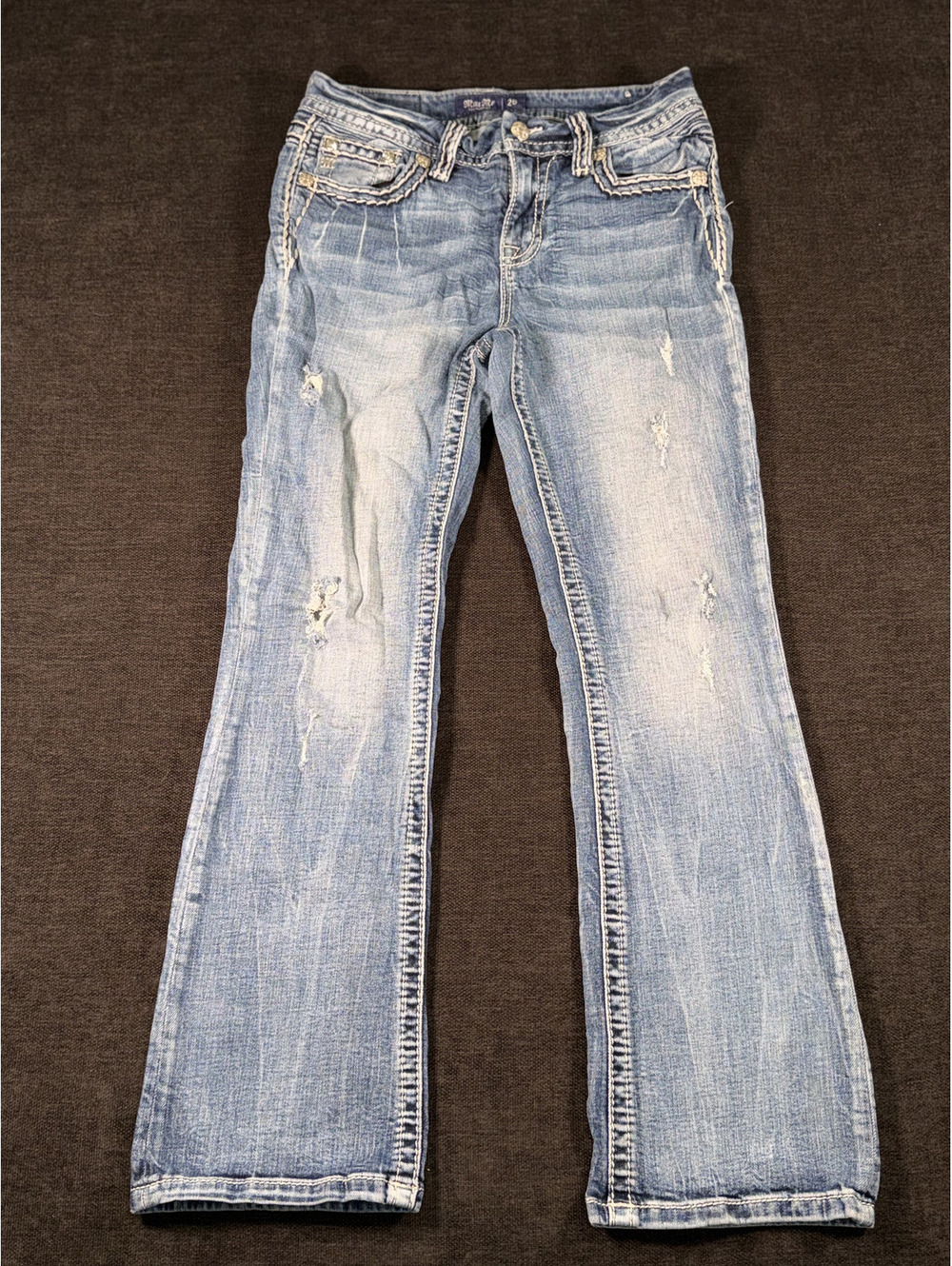 Miss Me Mid-Rise Bootcut Jeans Size 26 Light Blue Distressed Denim